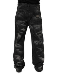 Black Marbled Effect Straight Men Denim Jeans