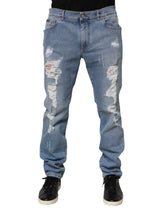 Blue Tattered Slim Fit Cotton Denim Jeans