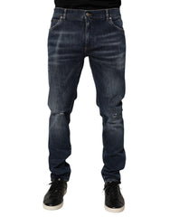 Dark Blue Washed Running Ripped Denim Jeans