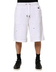White Ripped Mid Waist Casual Bermuda Short