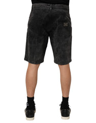 Black Cotton Mid Waist Denim Men Bermuda Short