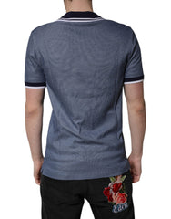 Blue Collared V-neck Silk Blend Polo T-Shirt