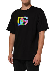 تي شيرت قطن رجالي برقبة مستديرة وشعار أسود مطبوع