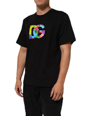 Black Logo Print Cotton Crew Neck T-Shirt