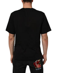 Black Logo Print Cotton Crew Neck T-Shirt