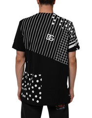 تي شيرت برقبة دائرية من القطن الأسود منقّط بنقاط قطنية سوداء