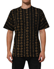 Black Cotton Coin Print Crew Neck T-Shirt