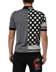 Black White Polka Dot Collared Polo T-Shirt