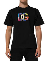 تي شيرت قطن رجالي برقبة مستديرة وشعار أسود مطبوع