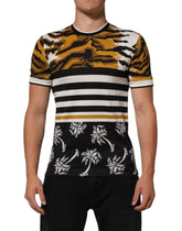 Multicolor Leopard Palm Leaf Men Crew Neck T-Shirt