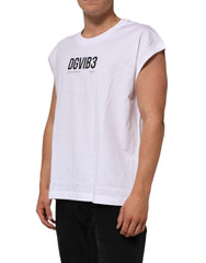 White Cotton Sleeveless Printed Tank T-shirt