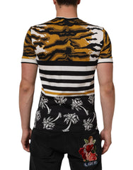 Multicolor Leopard Palm Leaf Men Crew Neck T-Shirt