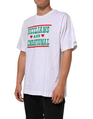 White Graphic Print Cotton Crew Neck T-Shirt