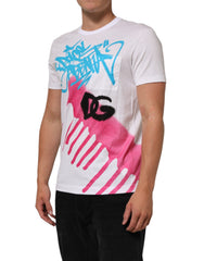 White Graphic Print Cotton Crew Neck T-Shirt