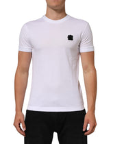 White Cotton Logo Patch Crew Neck T-Shirt