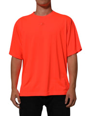 Neon Orange Polyester Men Crew Neck T-Shirt