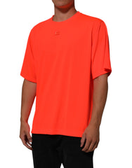 Neon Orange Polyester Men Crew Neck T-Shirt