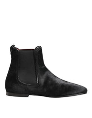 Black Leather Fur Men CHELSEA Boots Shoes