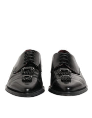 Black Leather Jeweled Crystals Derby Shoes