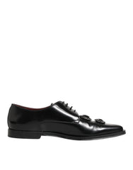 Black Leather Jeweled Crystals Derby Shoes