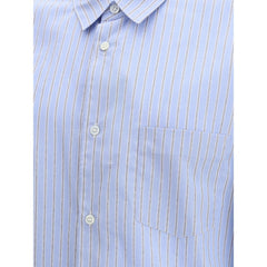 قميص قطني أزرق بنقشة