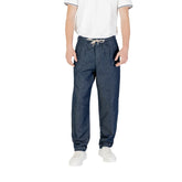 Blue Cotton Casual Pants