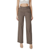 Brown Viscose Casual Pants