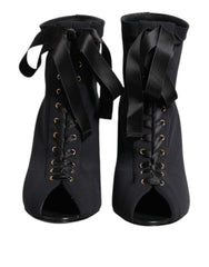 Black Stiletto Heels Lace Up Boots Shoes