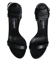 Black Leather Stiletto Heels Sandals Shoes