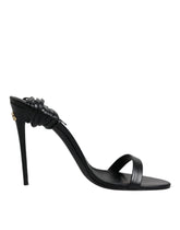 Black Leather Stiletto Heels Sandals Shoes