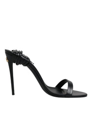 Black Leather Stiletto Heels Sandals Shoes