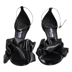 Black Leather Ankle Strap Heel Sandals Shoes