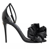 Black Leather Ankle Strap Heel Sandals Shoes