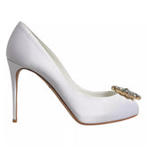 White Crystals Peep Toe Satin Pumps Shoes