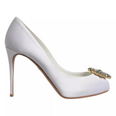 White Crystals Peep Toe Satin Pumps Shoes