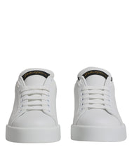 White Black Leather Low Top Sneakers Shoes