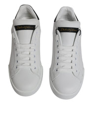 White Black Leather Low Top Sneakers Shoes