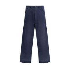 Blue Cotton Casual Pants