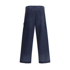 Blue Cotton Casual Pants