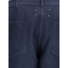 Blue Cotton Casual Pants