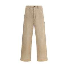 Beige Cotton Casual Pants