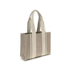 حقيبة كتف من الكتان باللون البيج