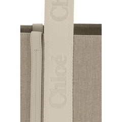 حقيبة كتف من الكتان باللون البيج