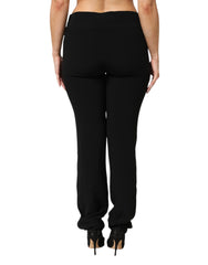 Black Viscose Acetate Blend Straight Leg High Waist Pants