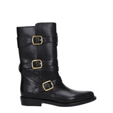 Black Leather Flat Boots