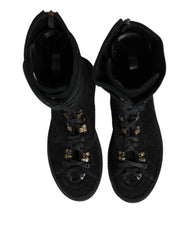 Black Alpaca Wool Suede Mid Calf Boots Shoes