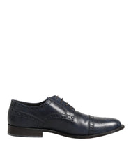 Blue Leather Wingtip Lace-up Formal Derby Shoes