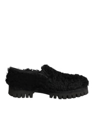 Dress Black Fur Leather Slippers Men Shoes
