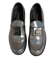 Metallic Silver Logo Slip On Men Dress Shoes