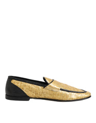 Yellow Black Leather Slip On Loafers Shoes